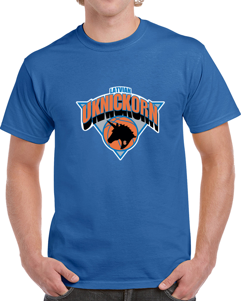 Kristap Porzingis Latvian Unicorn New York Basketball Hybrid Logo T Shirt