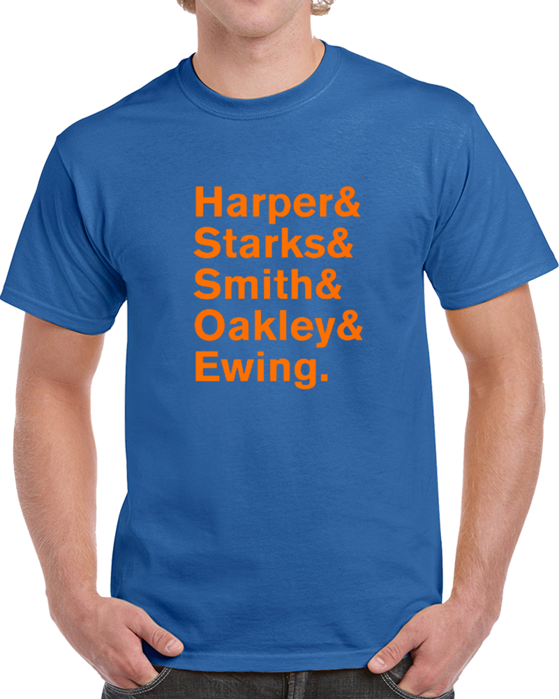 New York Basketball Retr0 Ewing Starks Oakley Smith Harper Team T Shirt 