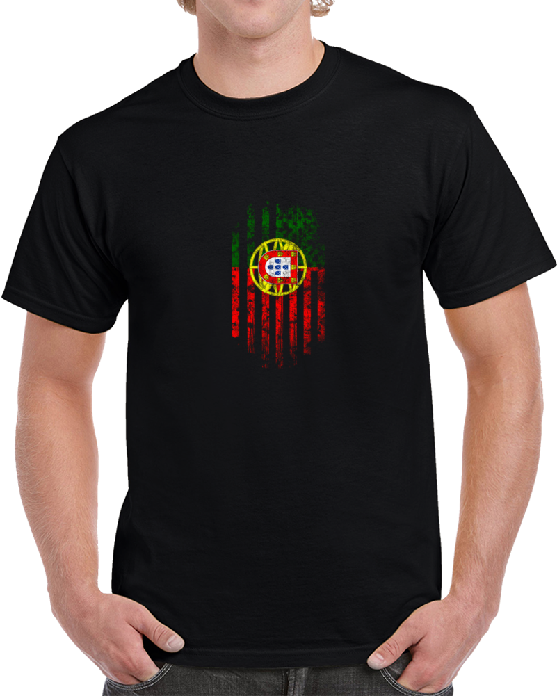 Portugal Flag Distressed Soccer World Cup Fan Supporter Black T Shirt