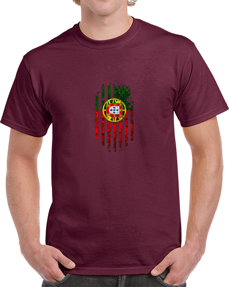 Portugal Flag Distressed Soccer World Cup Fan Supporter Burgundy T Shirt