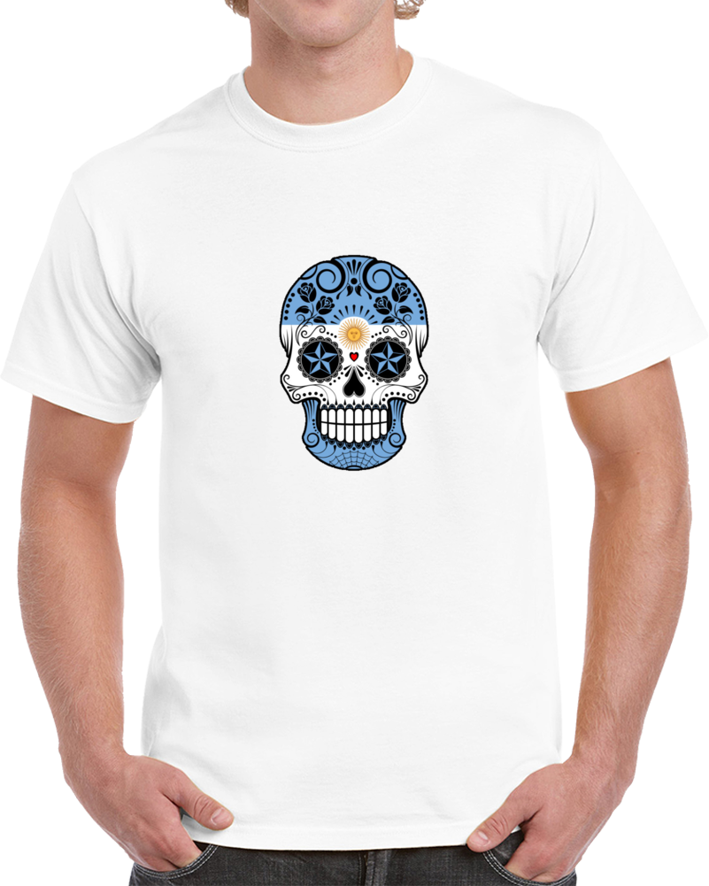 Argentina Skull Flowers Soccer Fan Supporter Latin World Cup T Shirt