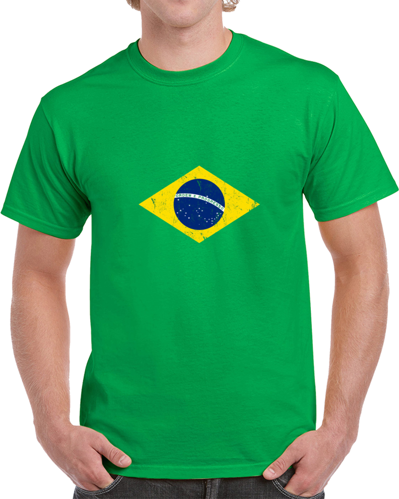 Brazil Distressed Flag World Cup Soccer Team Fan Supporter T Shirt