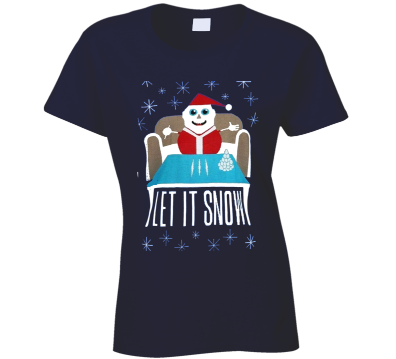 Cocaine Let It Snow Ugly Christmas  Navy Blue Ladies T Shirt