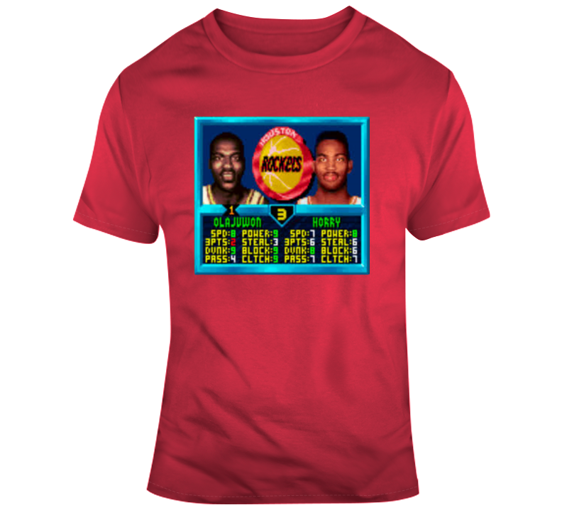 Hakeem Olajuwon Robert Horry Retro Video Game Jam Houston Basketball T Shirt