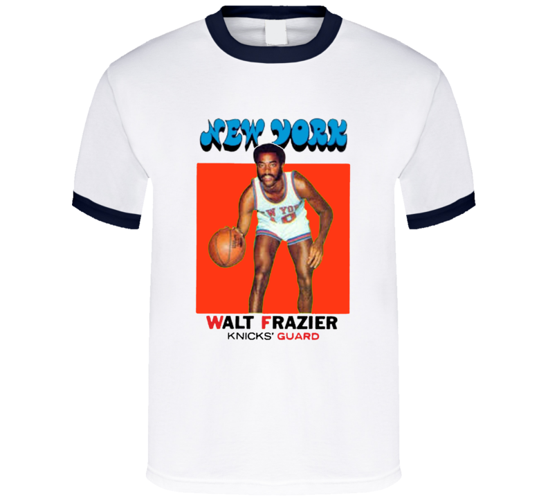 Walt Frazier New York Hof Vintage Retro Basketball Card Ringer T Shirt