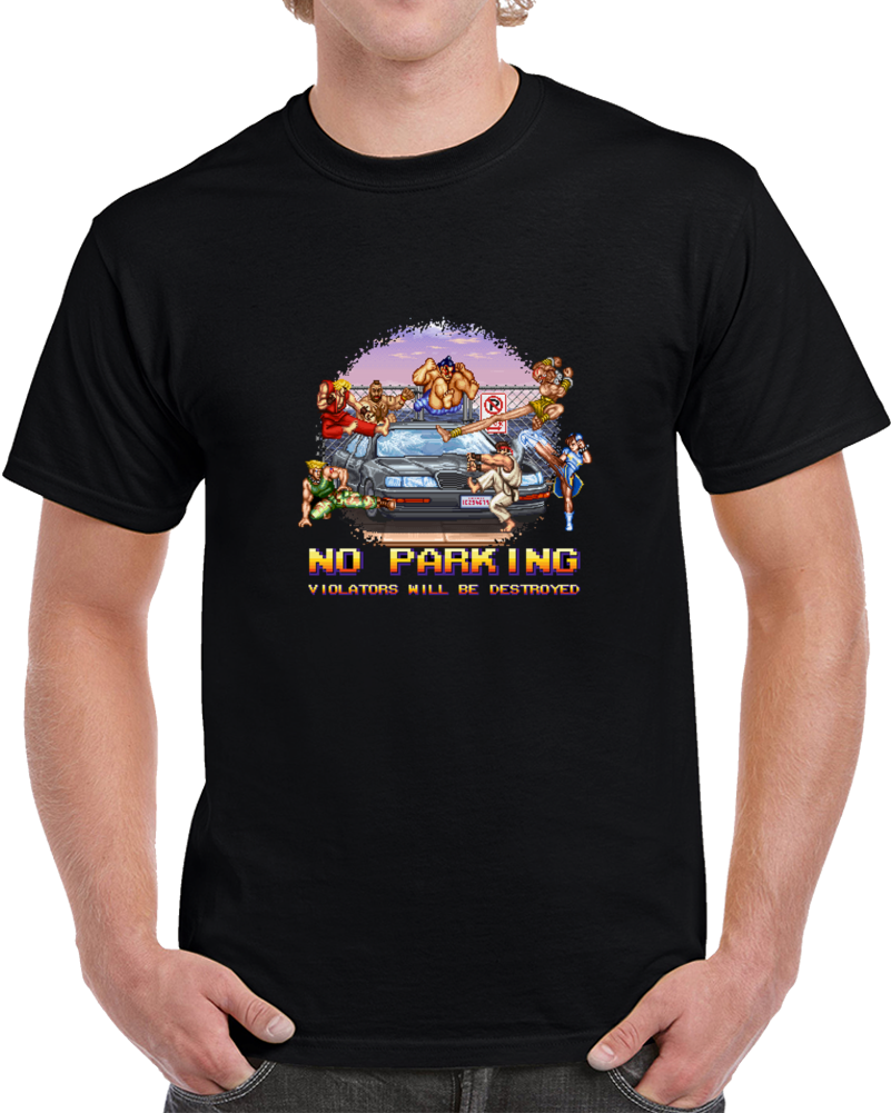No Parking Street Fighter Bonus Stage  Classic Arcade Video Game T Shirt