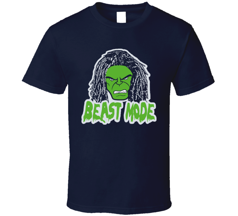 Marshawn Lynch Seattle Beast Mode Super Bowl Face Navy Green Football T Shirt