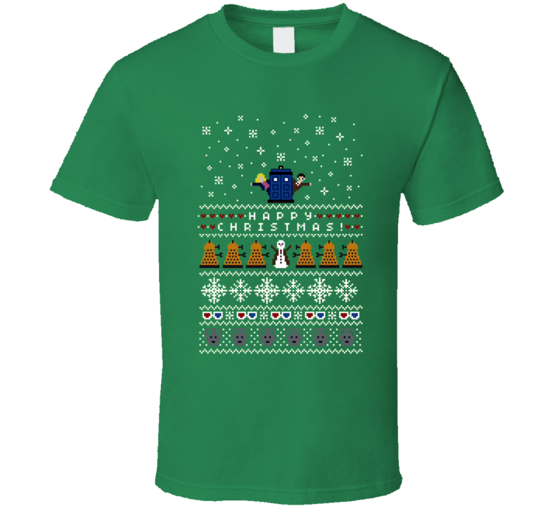 Timey Wimey Ugly Christmas Sweater Style Green T Shirt