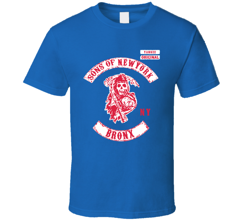 Sons Of New York Baseball Bronx Biker Style Royal Blue T Shirt