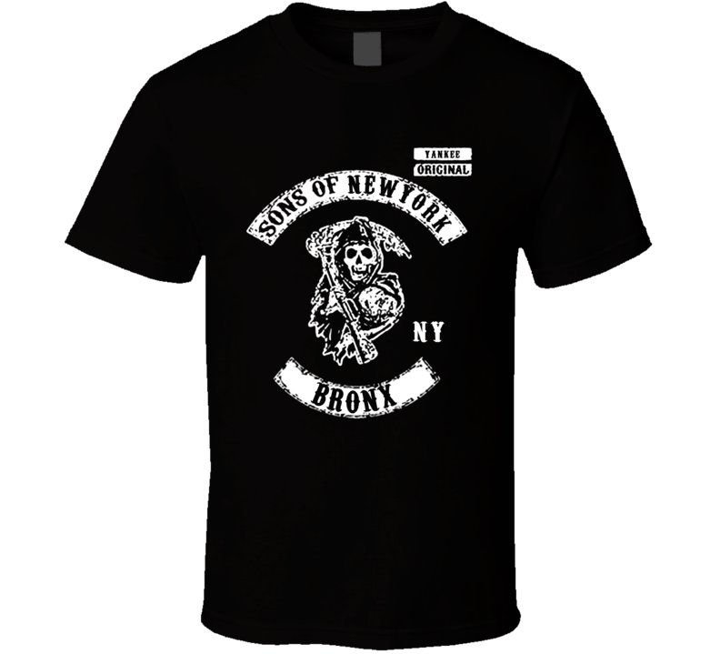 Sons Of New York Baseball Bronx Biker Style Black T Shirt
