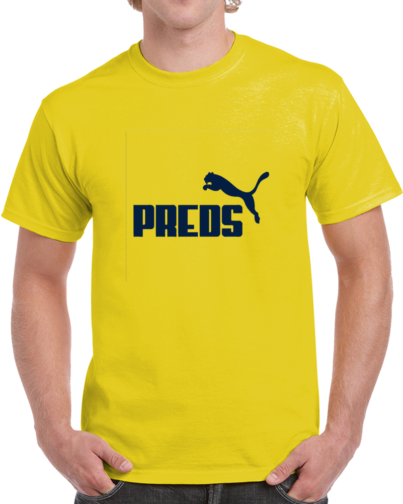 Nashville Hockey Puma Logo Preds Hybrid Logo Playoff Yellow T Shirt