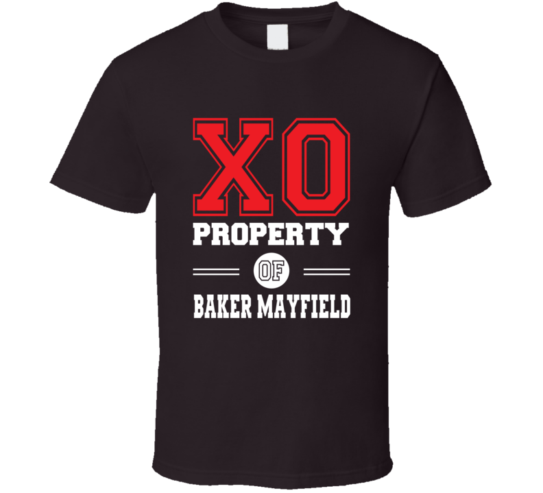 Property Of Baker Mayfield Qb X0 Cleveland Dark Brown Football T Shirt