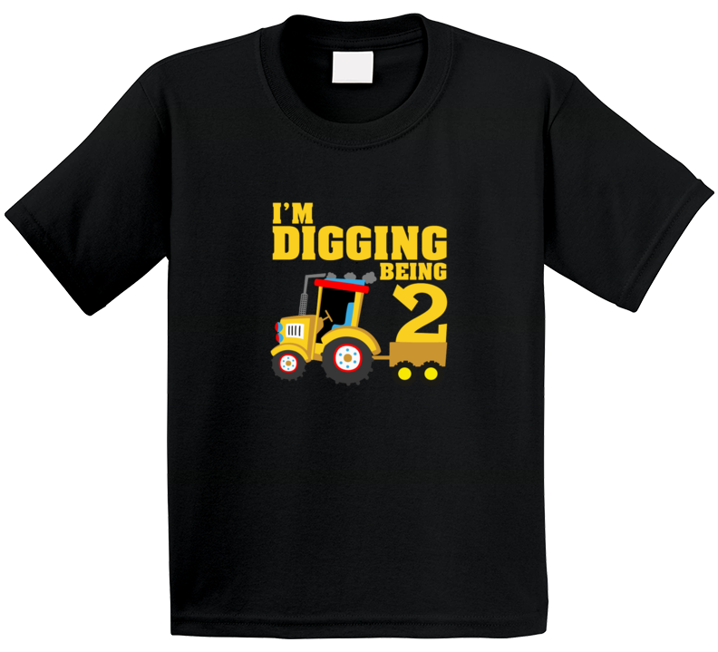 2nd Birthday Bulldozer Construction Party Toddler 2 Years Old Kids T Shirt
