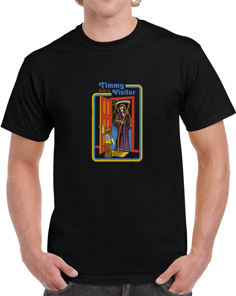 Funny Timmy Has A Visitor Grimm Reaper Retro Vitage T Shirt
