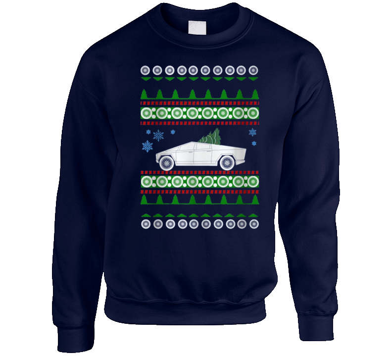 Cybertruck Tesla Electric Pickup Suv Ugly Christmas Sweater Crewneck Sweatshirt