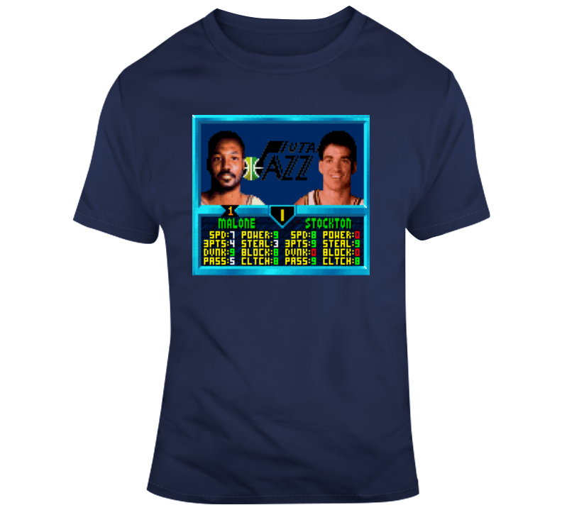 Karl Malone John Stockton Utah Jam Retro Video Game Basketball T Shirt