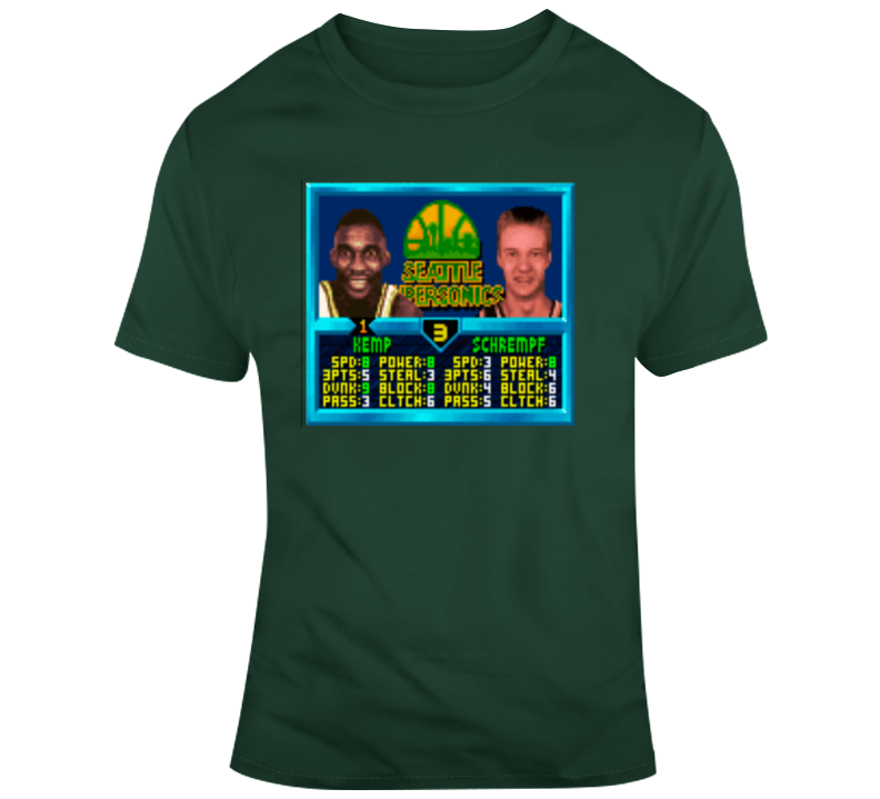 Shawn Kemp Detlef Schrempf Seattle Retro Jam Video Game Basketball T Shirt
