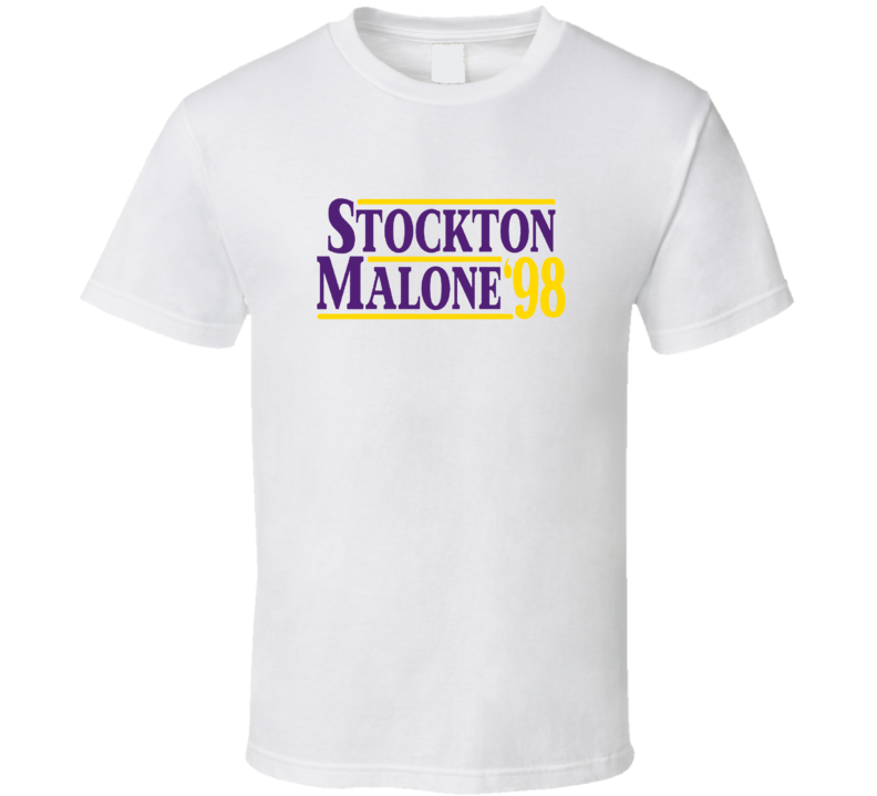 John Stockton Karl Malone 1998 Campaign Utah Basketball T Shirt