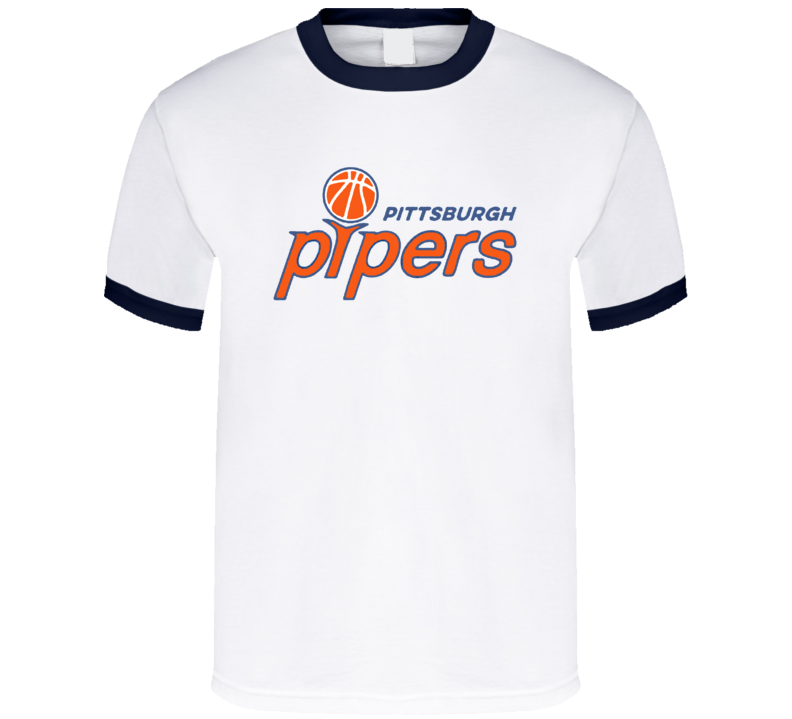 Pittsburgh Piper Aba Defunct Vintage Retro Basketball Navy Trim Ringer T Shirt
