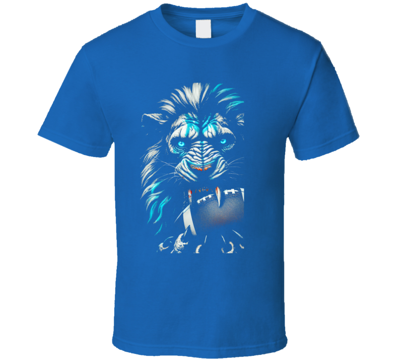 Scary lion blue white football in mouth T Shirt