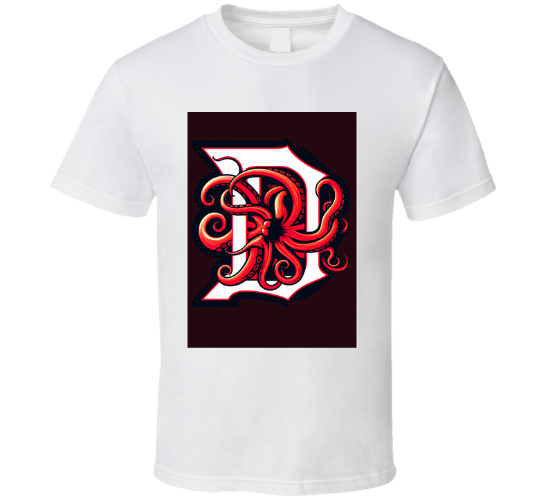 Detroit style D with octopus red T Shirt