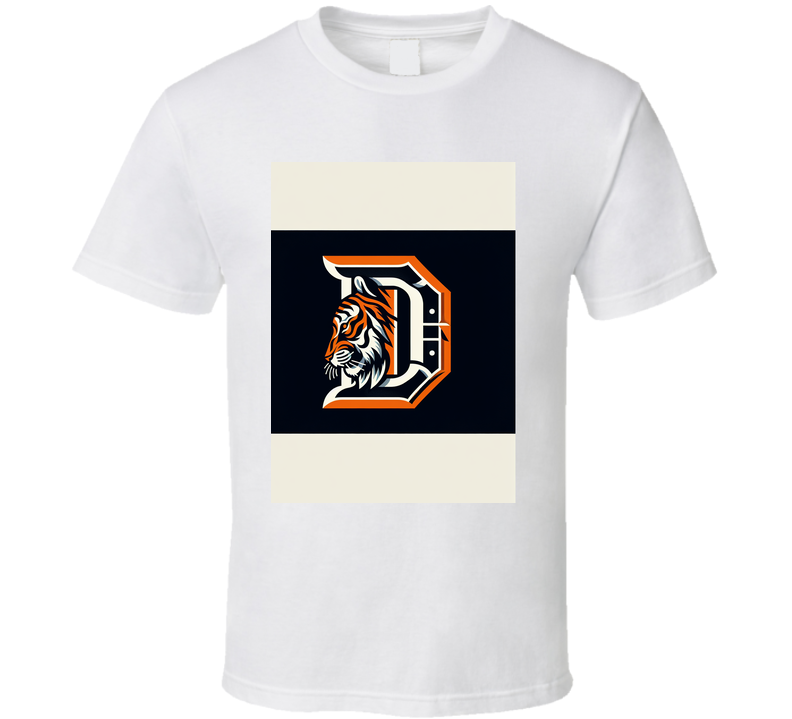  letter D detroit font with tiger black and orange and grey T Shirt